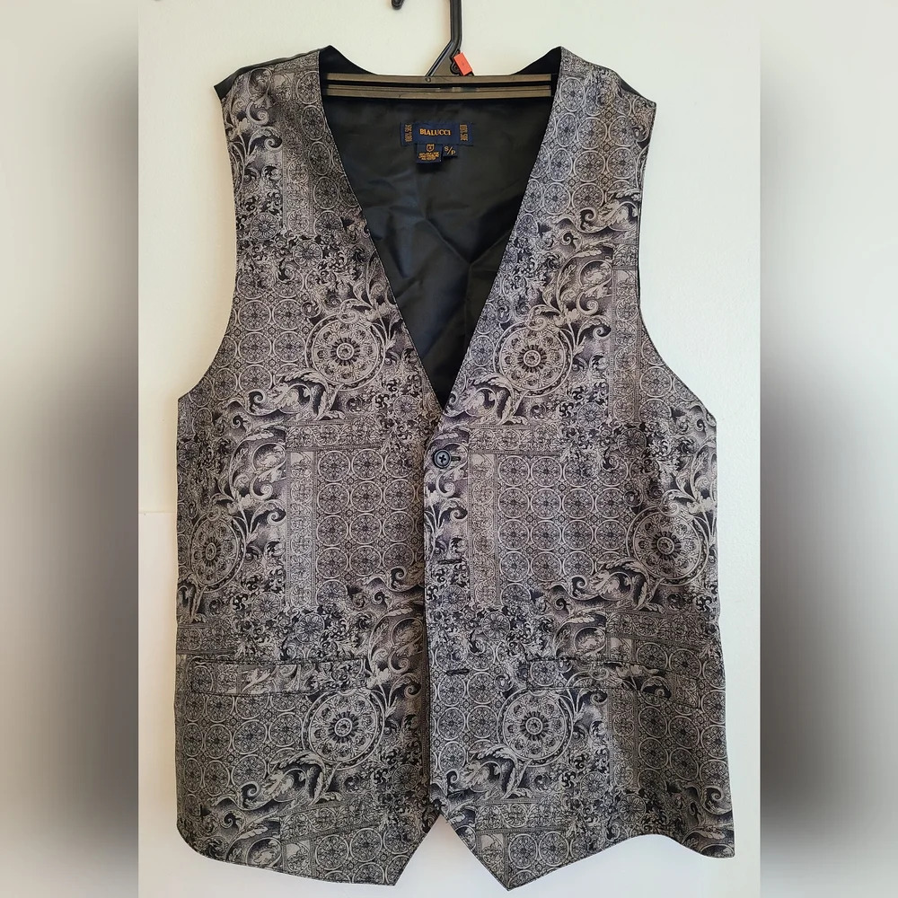 Vintage Bialucci grey vest, grey and black print waistcoat (C602) Size S Men